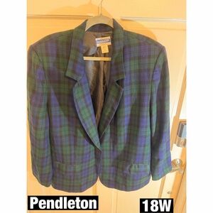 Pendleton Plaid Blue Wool Blazer Sz 18W